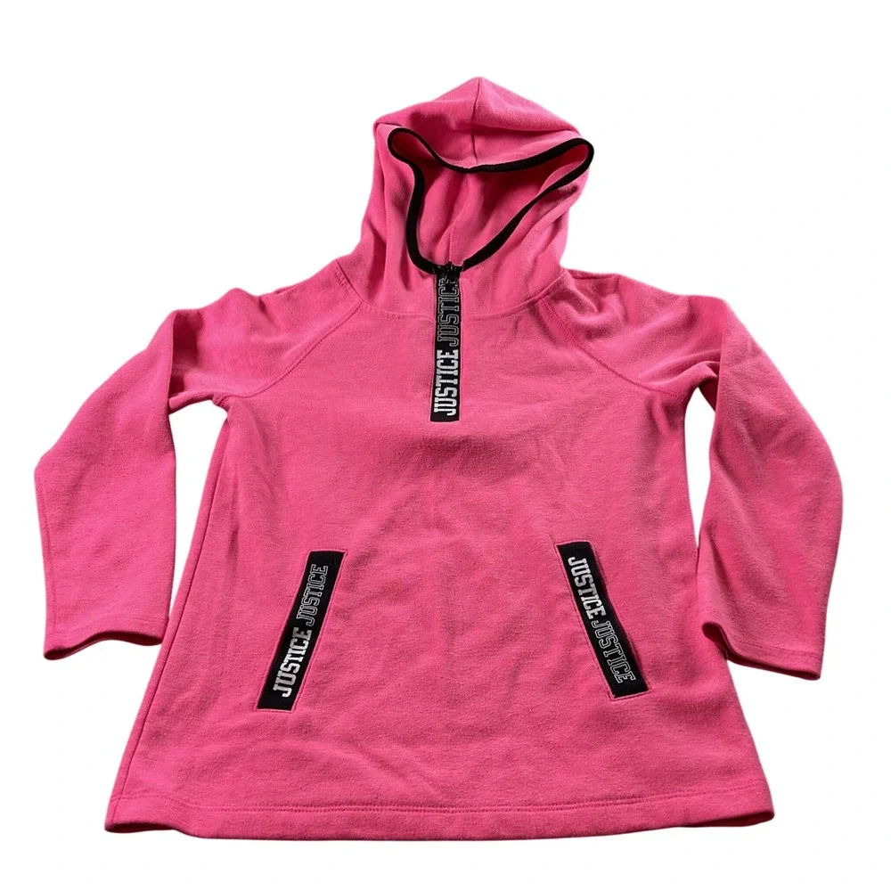 Justice‎ Girl's Pink Fleece Quarter Zip Hoodie Sweatshirt Size 6